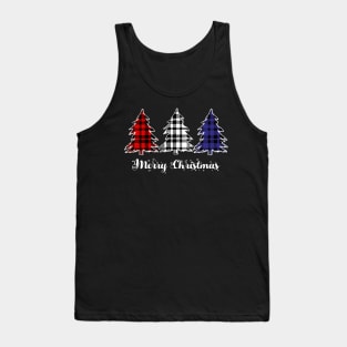 Merry Christmas Trees Red White Blue Plaid Xmas Gift Tank Top